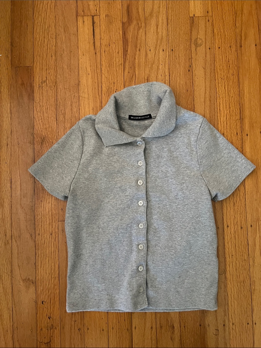 Brandy Melville Gray Short-Sleeve Button-Up Top